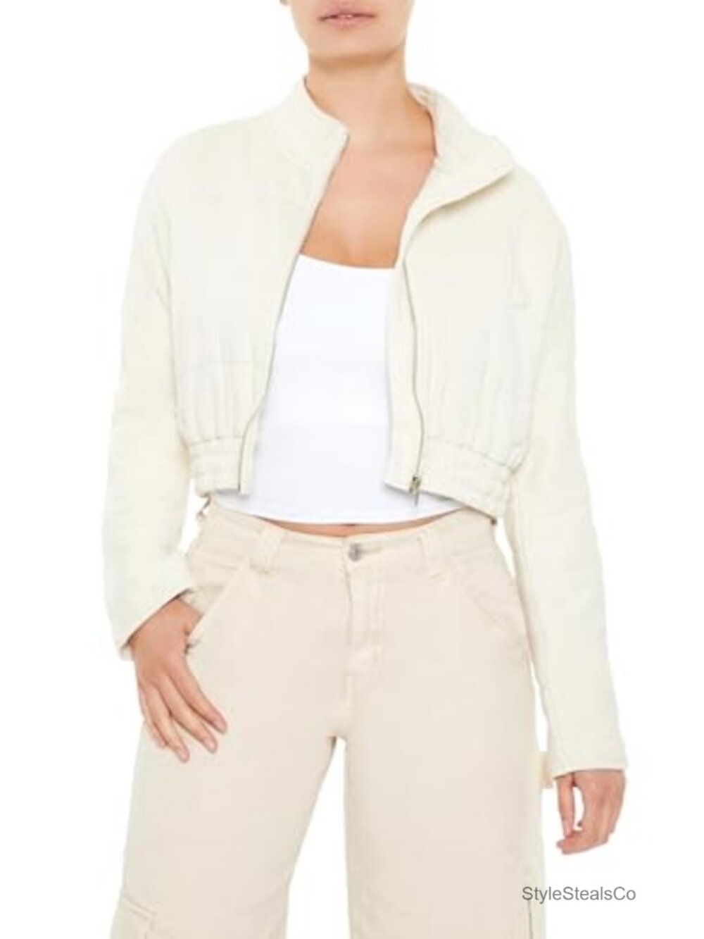 Forever 21 Quilted Zip-up Cropped Jacket - Slim Fit